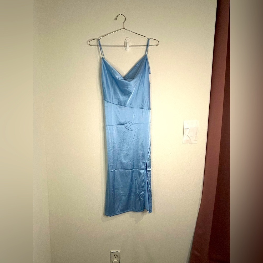 Unbranded Light Blue Satin Slip Dress - Size Small